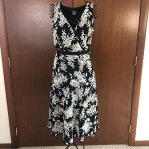Ann Taylor Black and White Flowered Silk Dress